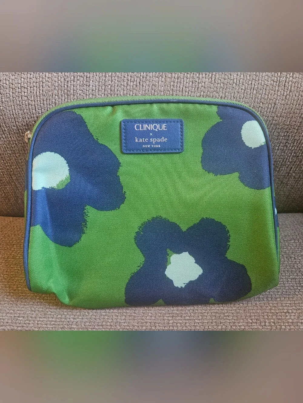Clinique x Kate Spade Green & Blue Floral Print Cosmetic Pouch